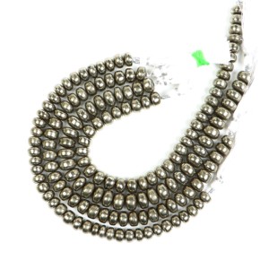 ลูกปัดไพไรต์ธรรมชาติทรงรอนเดลล์ขนาด 9 มม.-10 มม. ลูกปัดไพไรต์ทรงรอนเดลล์สีทองเงาสำหรับทำเครื่องประดับ ความยาว 8 นิ้ว - Product Image 2