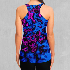 Camiseta sin mangas para mujer con estampado por sublimación, azul y morado, estilo deportivo, cuello redondo, transpirable, tejido de punto, 100% poliéster, servicio OEM - Product Image 4