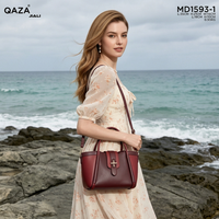 Tas Wanita QAZA 2026 Terbaru, Tas Tangan Kulit PU Mewah Warna Kontras dengan Kunci T Bar, Set 2 in 1 Tas Selempang Wanita