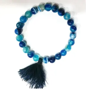 Bracelets de perles en pierre naturelle tissée en caoutchouc réglable de 10 mm