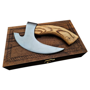 Wholesale High Quality Customized New Arrival Logo Pizza <b>Axes</b> Wood <b>Handle</b> High Carbon Steel Blade Pizza Cutter <b>Axe</b> for men - Product Image 1
