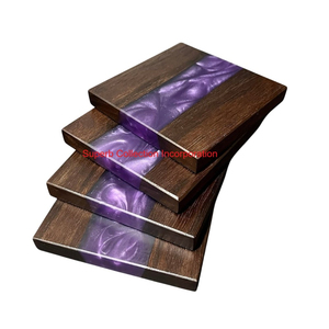 Handcrafted Wood And <b>Green</b> Resin <b>Coasters</b> Set Of 4 Dual-Tone Square Drink Mats For Home Decor Unique Tabletop Protector - Product Image 4