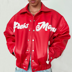 Veste en cuir pour hommes personnalisée OEM Bomber de baseball de style vintage avec fermeture éclair manteau d'hiver fini ODM réversible - Product Image 5