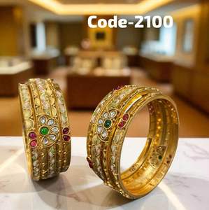 Attractive Rajwadi <b>Metal</b> Bangles with Designer Craftwork Antique Finish Multi Color Stones Ideal for Wedding and Party Occasions - Product Image 4