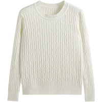 Pull en maille torsadée pour femme, col rond, épais et chaud, manches longues, décontracté, imprimé numérique sur le devant, 360g, automne-hiver