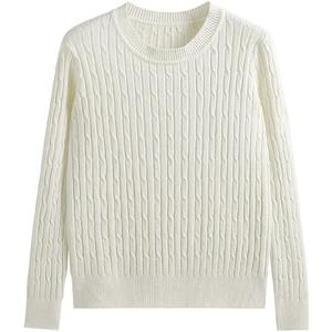 Suéter de Punto Trenzado para Mujer, Otoño Invierno, Cuello Redondo, Jersey Grueso y Cálido de Manga Larga, Informal, con Logotipo Frontal, 100% Algodón - Product Image 5