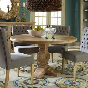 Round Shape Pedestal Design Wooden Base <b>Solid</b> Mango <b>Wood</b> <b>Top</b> Natural Finish 4 Seater Outdoor Cafe Bar Restaurant Dining <b>Table</b> - Product Image 2