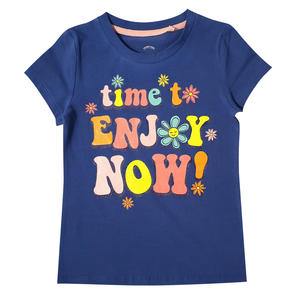 T-shirt de haute qualité pour fille, vêtements pour enfant, prix fabricant 100% coton, manches courtes bleu foncé - Product Image 1