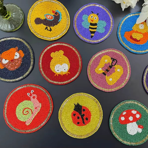 Handmade <b>Beaded</b> <b>Coasters</b> - Boho Drink <b>Coasters</b> with Polyester Backing (4x4 Inch) - Product Image 1