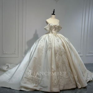 XS265 Magnifique robe de mariée en satin à épaules dénudées avec cristaux pour femmes - Product Image 2