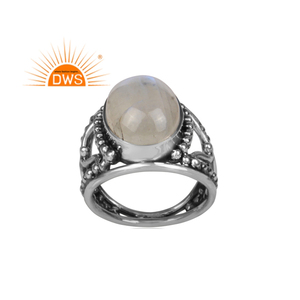 Anillo de declaración de piedras preciosas de piedra de luna de arcoíris Natural de plata de ley oxidada más vendido, fabricante de joyería personalizada - Product Image 1