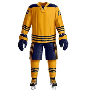 Artı boyutu dijital süblimasyon OEM hizmeti ile buz hokeyi üniforma tam kollu buz hokeyi Jersey ve pantolon satılık