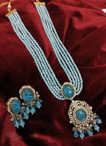 Matt Gold Plated Brass Zircon Designer Polki Necklace <b>Set</b> with Earrings <b>Bridal</b> <b>Jewelry</b> for Wedding & Party Celebration - Product Image 2