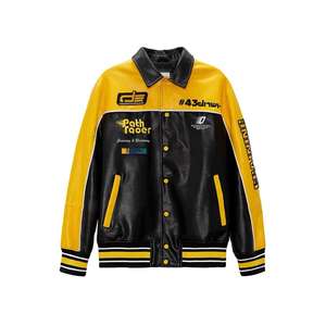 Veste en cuir pour homme avec logo 3D personnalisé brodé, veste de pilote originale en cuir, patch en chenille bicolore, veste en cuir d'hiver - Product Image 1