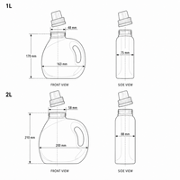 Bouteilles de détergent à lessive en PE personnalisées de 1L, 2L, 3L avec étiquetage pour la maison, les soins pour bébés, la lessive pour animaux de compagnie et le nettoyage ménager, plusieurs tailles