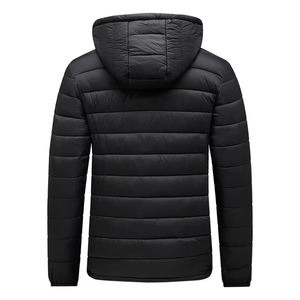 <b>Men's</b> <b>Lightweight</b> Quilted Puffer <b>Jacket</b> in <b>Black</b> Hood Waterproof Warm Winter Coat for Outdoor Casual Wear XS Size Plain Dyed - Product Image 2
