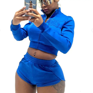 Conjunto de Dos Piezas Personalizado, Ropa Deportiva para Mujer, Ropa de Estar en Casa, Conjuntos de Gimnasio y Fitness, Chaqueta y Pantalones Cortos, Chándal para Mujer - Product Image 4