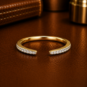 Round Brilliant Cut Lab Grown Diamond <b>Ring</b> DEF VVS 14K 18K Yellow Gold Open Cuff Wedding Band Jewelry OEM Wholesale Manufacturer - Product Image 1