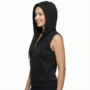 Vêtements de sport pour femmes, sweats à capuche sans manches en coton, fermeture éclair intégrale, coupe régulière, débardeurs à capuche, prix de gros, sweats à capuche sur mesure - Product Image 3