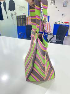 Eco-Friendly Custom Reusable <b>Zipper</b> Plastic Woven Striped Beach Cosmetic <b>Bags</b> Handloom Made Recycled Shopping Cases Fashion - Product Image 3