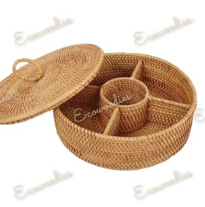 <b>Rattan</b> Woven Snacks Candy Tray <b>With</b> <b>Lid</b> Nuts Dried Fruit Divider <b>Box</b> Bright Home Decor Housewarming Gift Thanks Giving Gift - Product Image 2