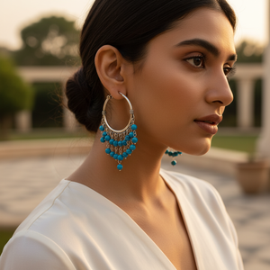 Pendientes Colgantes con Cuentas de Turquesa Vintage Chapados en Oro de 18K para Mujer - Product Image 1