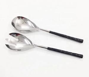 Set de cuillères de service à salade en acier inoxydable, Style Antique, métal noir, fourchette en acier inoxydable, cuillères de service à salade avec support - Product Image 2