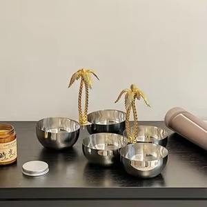 2 bols décoratifs en acier inoxydable avec poignées en forme d'arbre Centre de table élégant pour la décoration de la maison, de la cuisine et de la salle à manger - Product Image 5