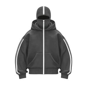 Ventes en gros de sweats à capuche double à broderies personnalisées, style ninja, double couche, grande taille, lourds, fermeture éclair intégrale, cagoule, pour hommes - Product Image 1