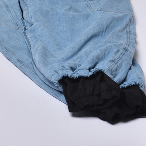 Pantalon cargo unisexe en coton bleu clair, taille élastique, coupe ample, style denim délavé respirant - Product Image 6