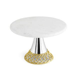 Dernier support de gâteau décoratif en forme de rectangle à base de marbre doré en métal de luxe à 2 niveaux 2024 - Product Image 5