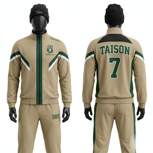 Survêtement de handball en polyester interlock 280 GSM de qualité supérieure, design à panneaux contrastants beige, vert et blanc, broderie par sublimation personnalisée - Product Image 1