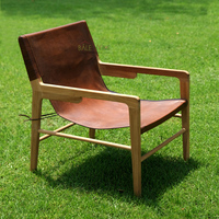 Fauteuil de relaxation minimaliste en teck massif et cuir, style Bali Mid-Century, idéal pour hôtels et resorts (intérieur/extérieur) - Meilleures ventes