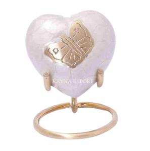 Urna de corazón blanco hermosa mariposa grabada esmalte blanco acabado con soporte urna de corazón disponible a precios razonables urna de corazón - Product Image 1