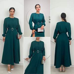 Vestido Largo Plisado con Cinturón y Silueta Ajustada, Cintura Natural, Modelo 1017 - Product Image 6