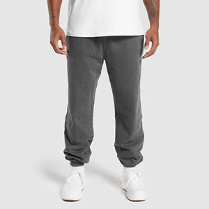 Pantalon de jogging ample et décontracté en molleton uni avec cordon de serrage, style streetwear, effet délavé, pour homme - Product Image 1