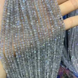 Micro-perles en pierres précieuses naturelles 3mm 4mm, Labradorite noire facettée flash, perles en vrac certifiées par un tiers pour stylos, 8,5'' - Product Image 2