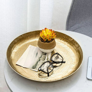 Round Gold Metal Serving <b>Tray</b> Elegant and Strong Design Perfect for Home Dining Table Kitchen and Gift Presentation - Product Image 2