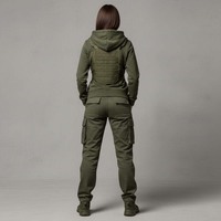 Ensemble de survêtement technique personnalisé pour femme, vert olive, pantalon cargo multi-poches, gilet tactique, sweat à capuche, streetwear utilitaire 100%