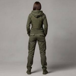 Conjunto Deportivo Personalizado para Mujer, Estilo Techwear, Verde Oliva, Pantalones Cargo con Múltiples Bolsillos 3D, Chaleco Táctico, Sudadera con Capucha, Ropa Urbana - Product Image 2