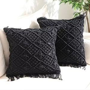 Fringe Macrame Cushion Cover, Bohemian Style Pillow - Product Image 1