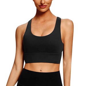Women's Black Racerback Sports <b>Bra</b> Scoop Neck Seamless Medium Support Yoga Fitness Breathable Quick Dry Solid Color - Product Image 4
