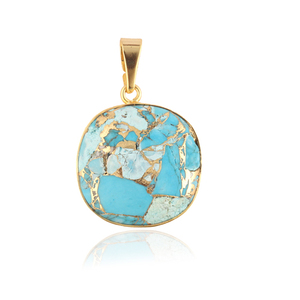 Pendentif bohème classique plaqué or 24k Unique mohave en cuivre turquoise pendentif en forme de coussin en pierre précieuse pour la fabrication de bijoux cadeau - Product Image 1