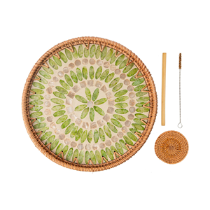 Plateau tendance chaud plateau de service en rotin naturel MOP incrustation plateau tissé décoratif pour table basse en gros du Vietnam - Product Image 1