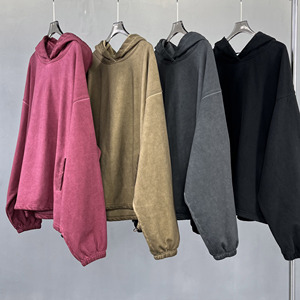 Sweat à capuche brodé personnalisé unisexe vintage sans ficelle coton 450Gsm poids lourd éponge lavé à l'acide sweat à capuche pour homme avec capuche pour homme - Product Image 1