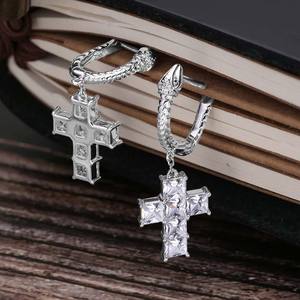 Vente chaude hommes 925 en argent Sterling diamant boucles d'oreilles serpent boucle balancent croix bijoux - Product Image 2