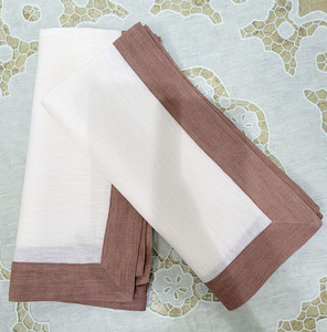 Élégant moderne 100% ensemble de serviettes en lin de haute qualité blanc brodé marron bordure Design lavable pour les dîners d'avion à domicile - Product Image 3