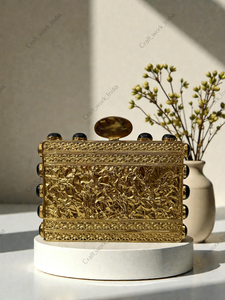 <b>Black</b> Onyx Gemstone Clutch <b>Bag</b> Luxury Womens <b>Evening</b> Box Purse Natural Polished Stone Inlay Gold Frame Statement Handbag - Product Image 6