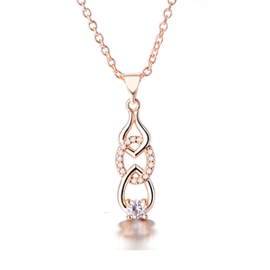 Collier avec pendentif en cristal en or rose 18 carats et argent sterling, bijoux élégants à perles - Product Image 1