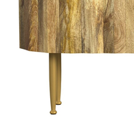 Geometrische Paneele Massives Mango holz Oval geformter rustikaler Charme Ununterbrochene Fassaden türen mit Regalen Konsolen tisch aus natürlichem Holz